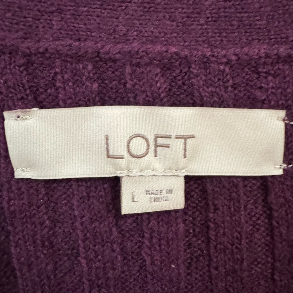 LOFT Deep Purple Ribbed Cardigan - Picture 2 of 8